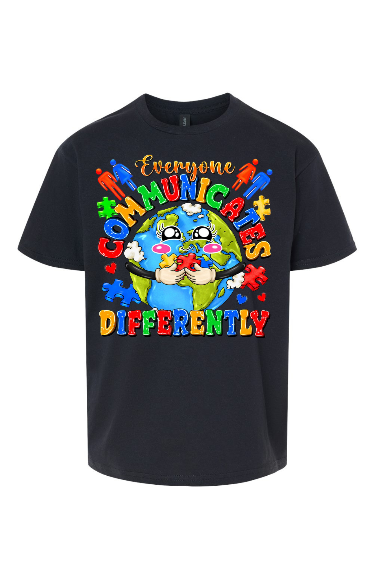 Everyone Communicates Differently T-Shirt – Colorful Autism Awareness Earth Design