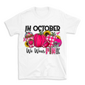 In October We Wear Pink, Pumpkin, Football & Coffee Breast Cancer Shirt
